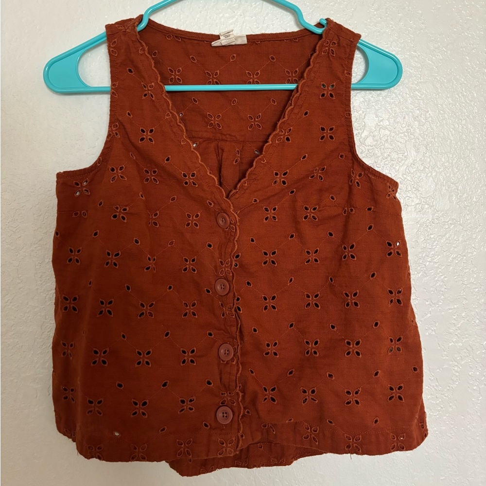 Ana Dainty Burnt/Rust Orange Button Up Tank Top/Vest